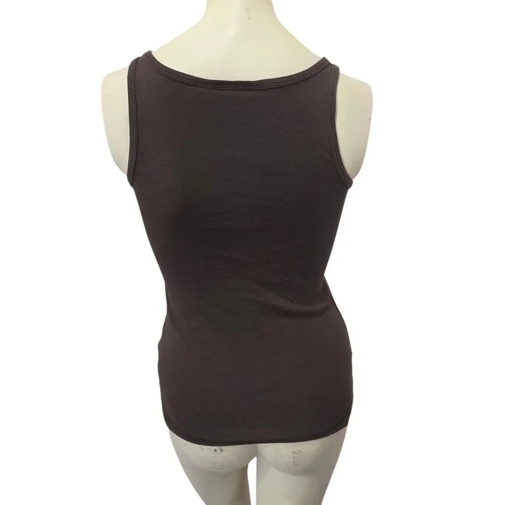 Tory Burch Brown Logo Graphic Pima Cotton Tank Top Womens Small Sleeveless Peru